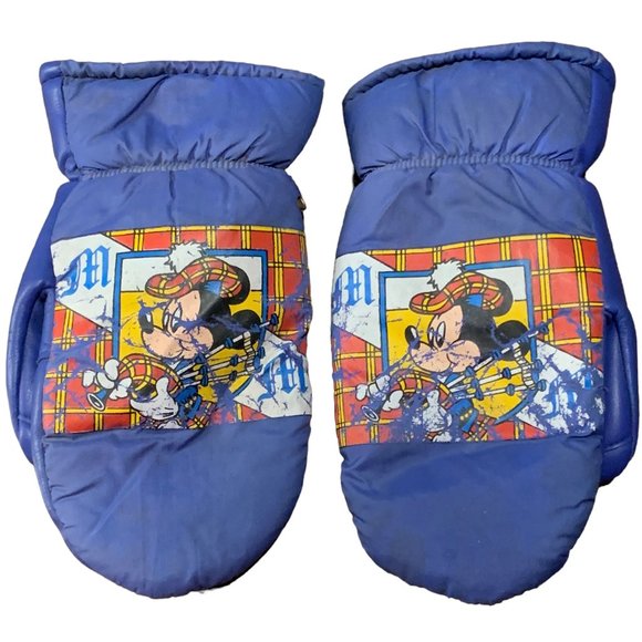 Mickey Mouse Scottish Bagpipe winter mittens, lines, size small, blue, vintage - Picture 1 of 3